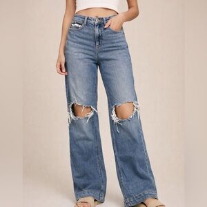 American Eagle Outfitters Light Blue Distressed Wide Leg Jeans